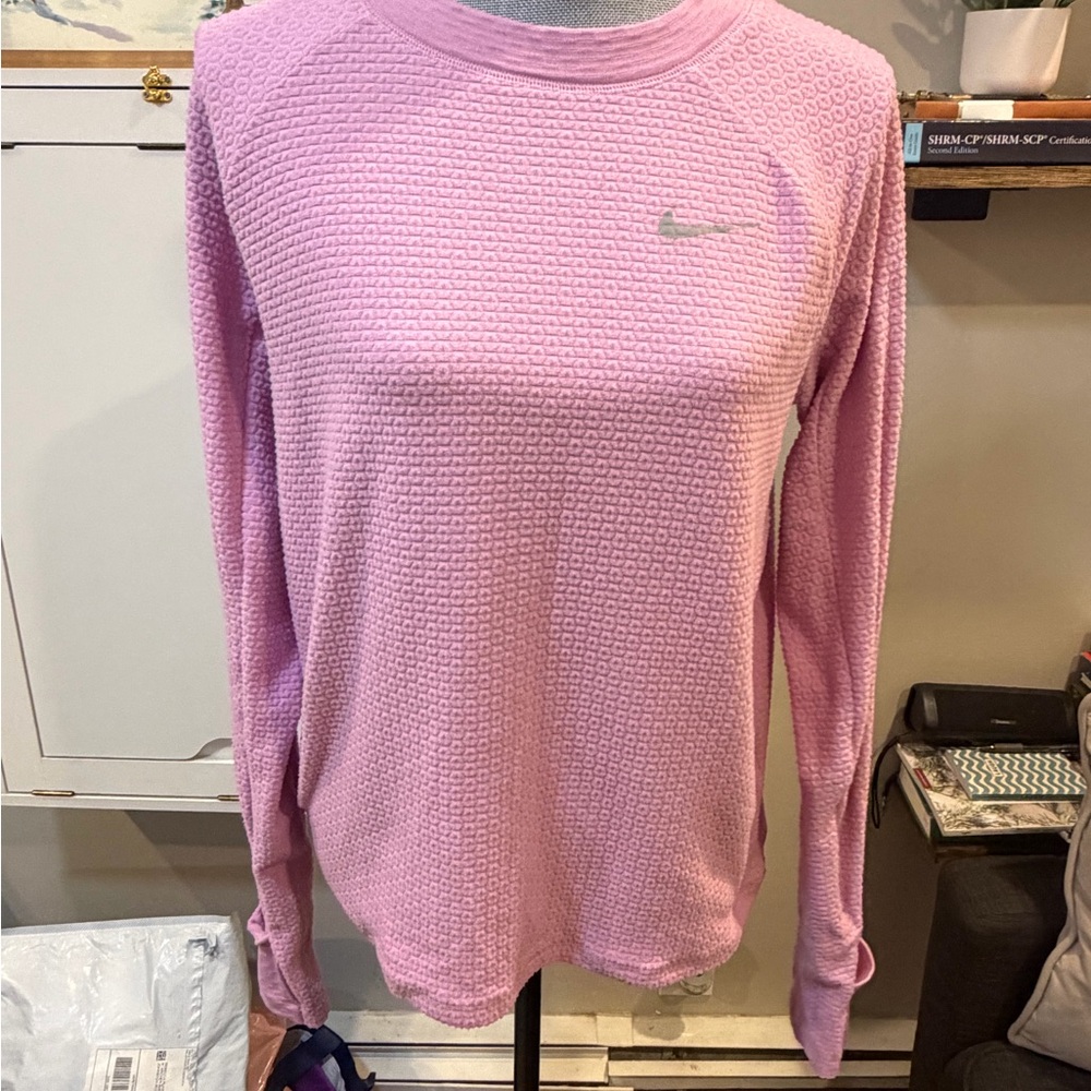 Nike Women's Light Pink Textured Long Sleeve Tee